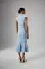 SAFFRON High Neck Micro Shell Button Midi Dress in Blue sold by Lavish Alice