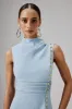 SAFFRON High Neck Micro Shell Button Midi Dress in Blue sold by Lavish Alice