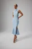 SAFFRON High Neck Micro Shell Button Midi Dress in Blue sold by Lavish Alice