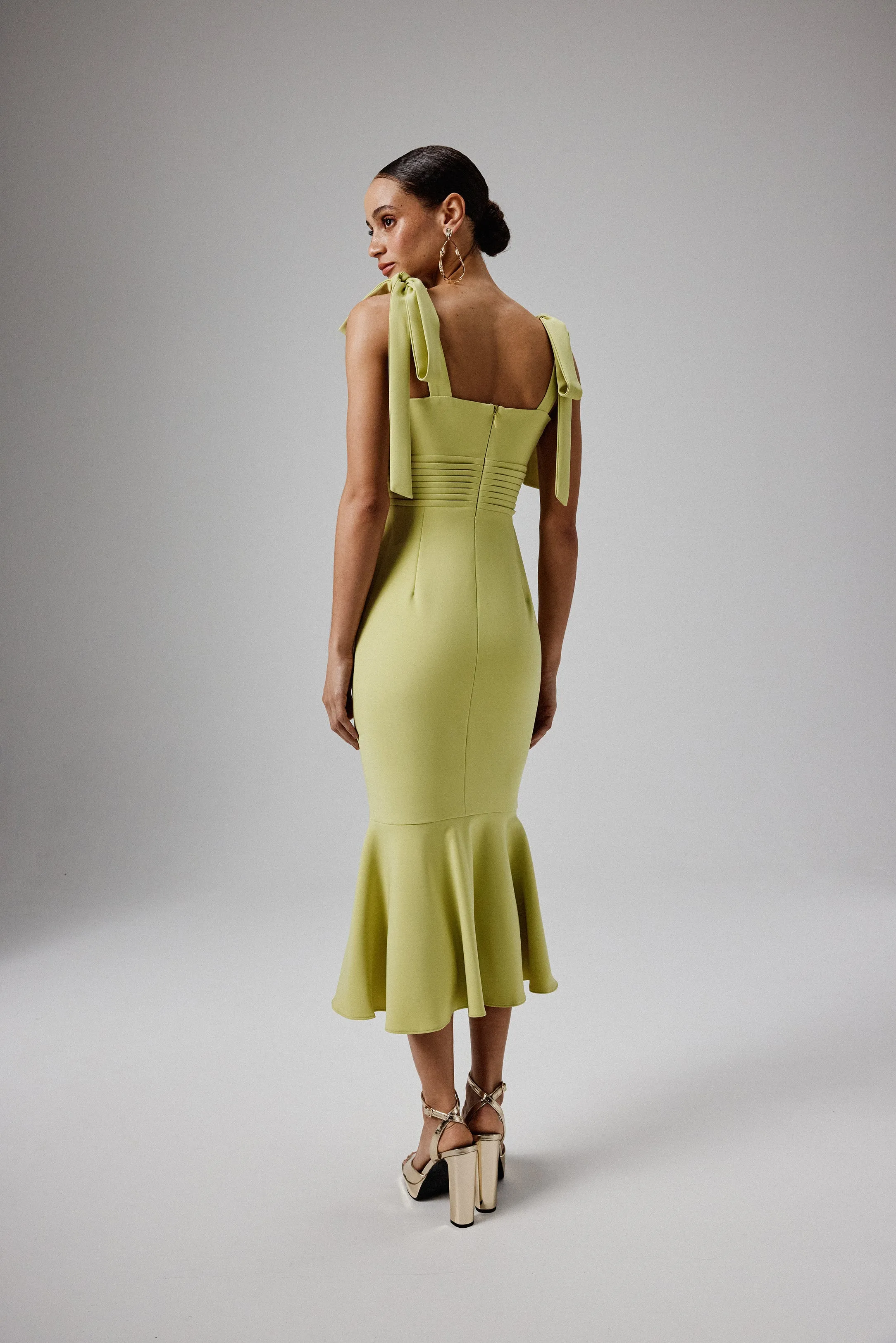 KAMILA Tie Strap Micro Shell Button Midi Dress in Lime Green sold by Lavish Alice product image thumbnail 4