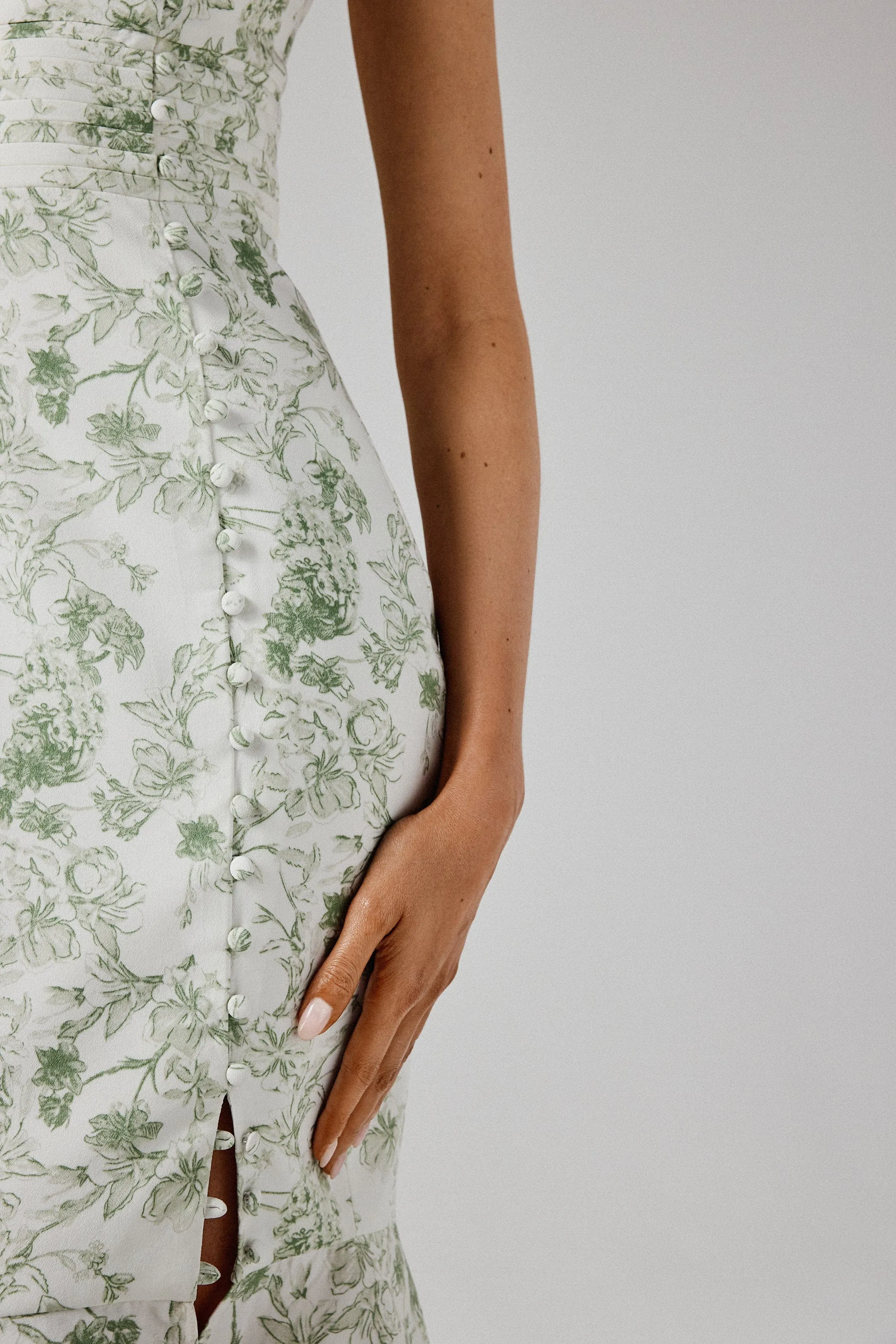 SAFFRON High Neck Crepe Midi Dress in Sage Porcelain Print sold by Lavish Alice product image thumbnail 2