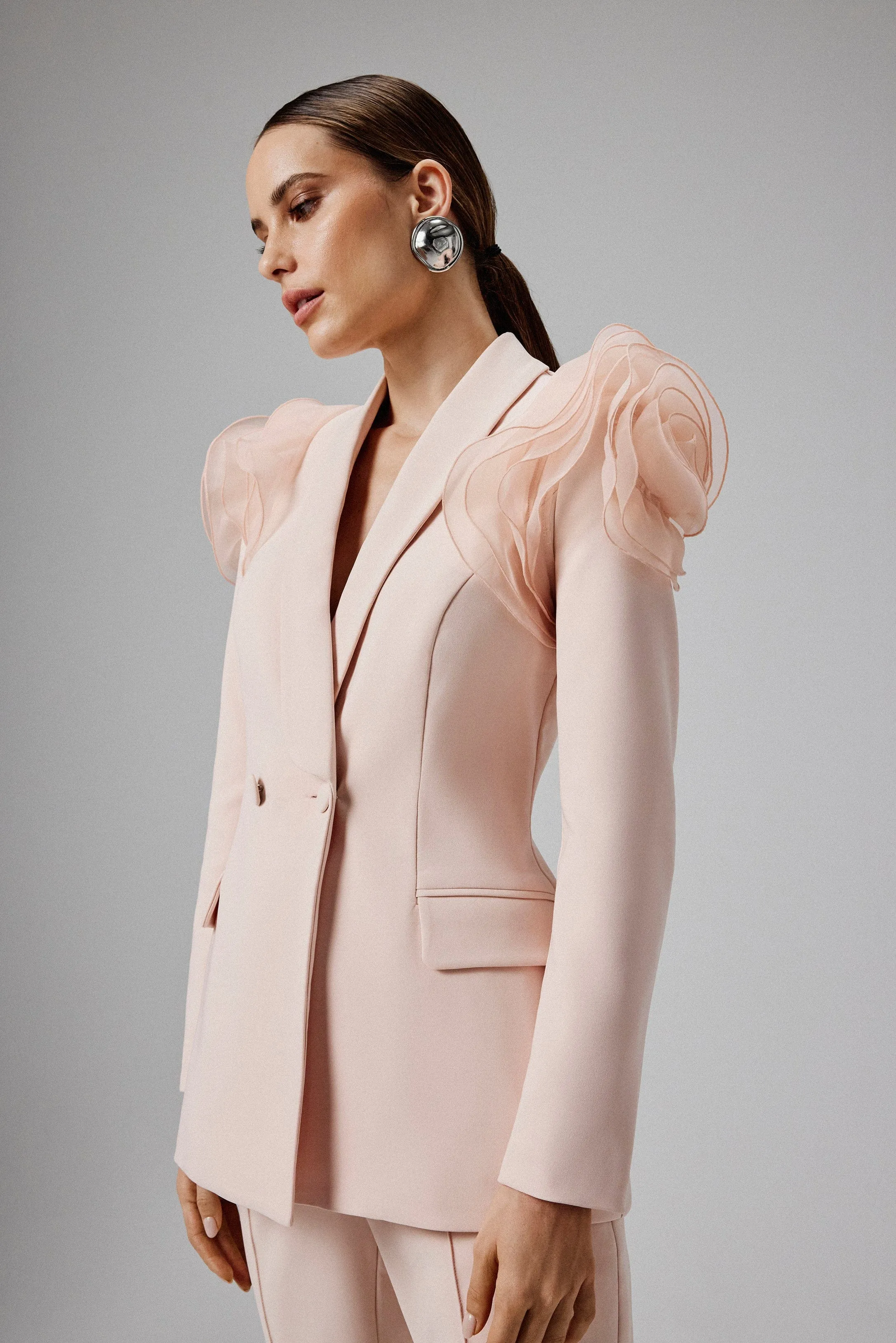 IVY Organza Rose Sleeve Blazer in Light Pink sold by Lavish Alice product image thumbnail 4