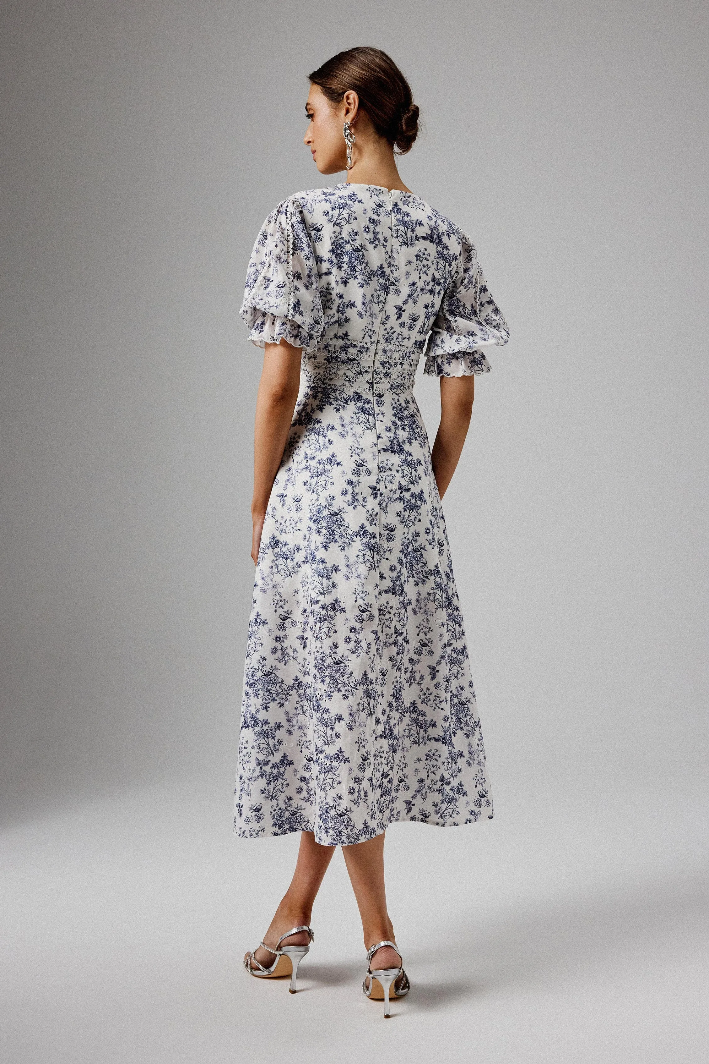 CINDY Micro Button and Loop Detail Long Midi Dress in Blue Porcelain Print sold by Lavish Alice product image thumbnail 4