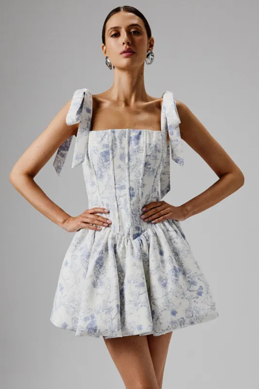 JULIETTE Tie Shoulder Bubble Hem Mini Dress in Blue Porcelain made by Lavish Alice