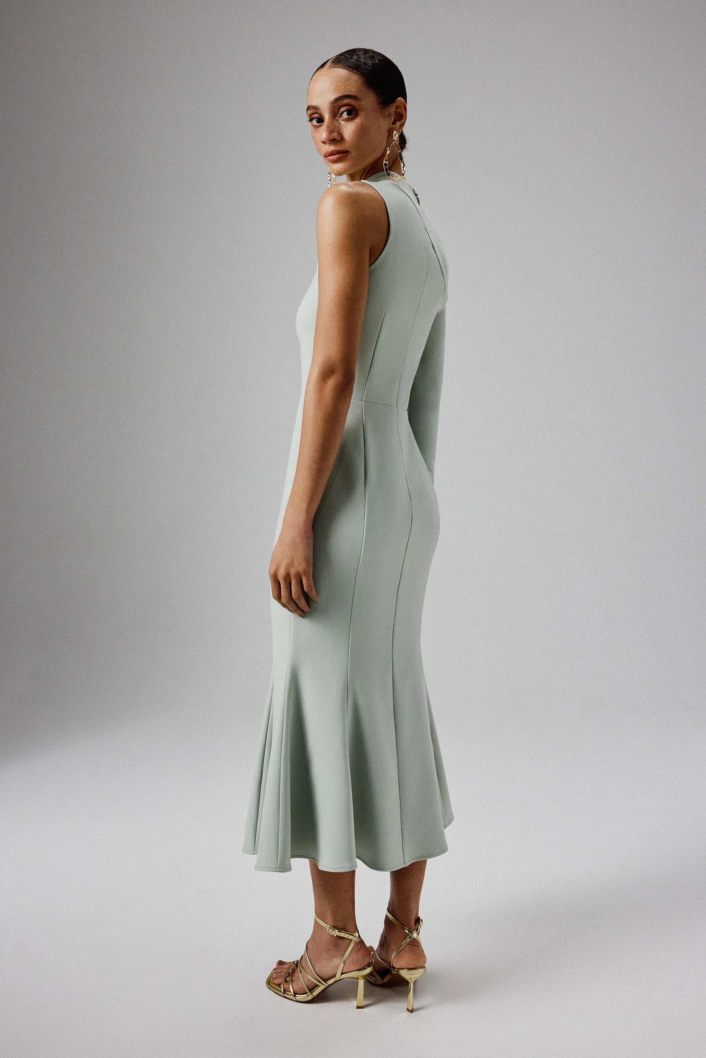 MADDIE Asymmetric Split Shoulder Midi Dress in Sage Green sold by Lavish Alice product image thumbnail 4