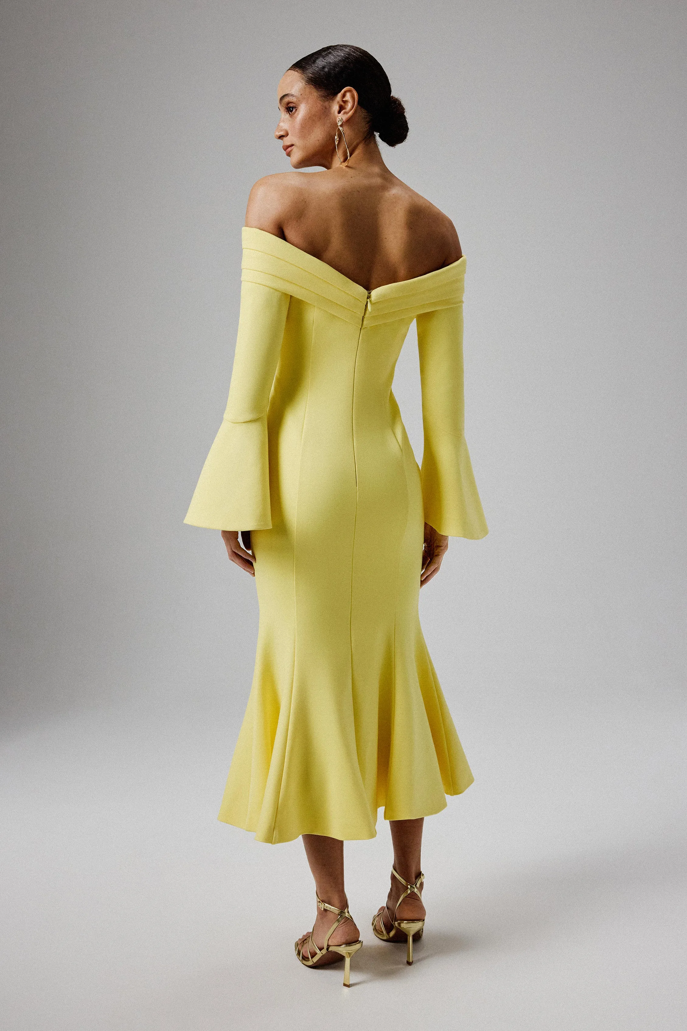 AMELIA Ponte Off Shoulder Fluted Sleeve Midi Dress in Yellow sold by Lavish Alice product image thumbnail 3