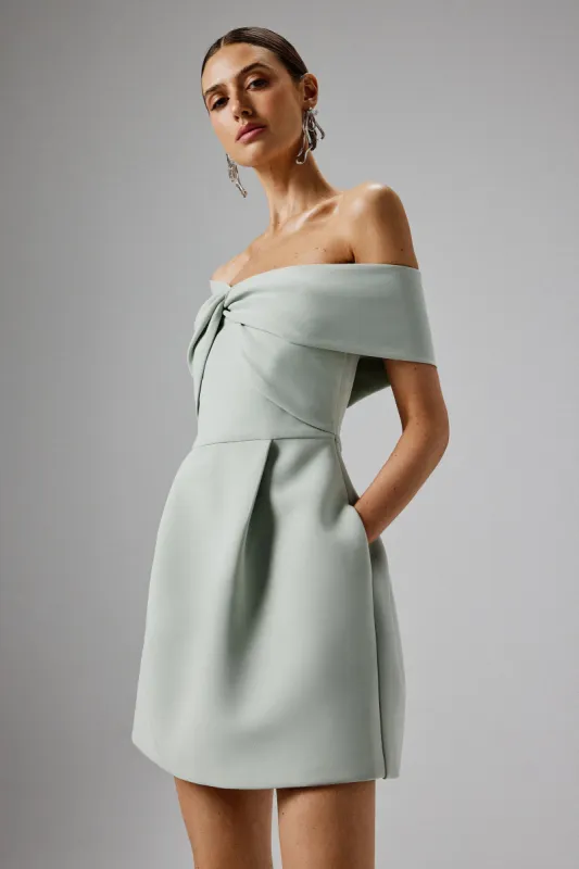 MILA Twisted One Shoulder Mini Dress in Sage Green sold by Lavish Alice