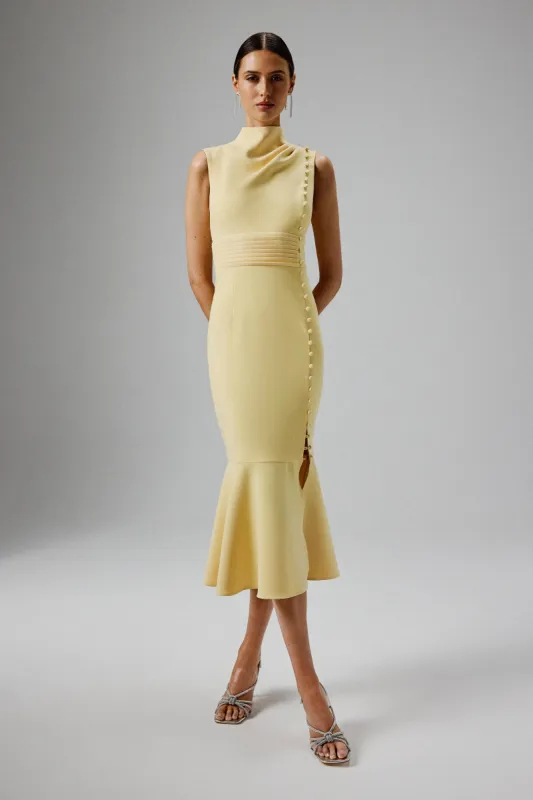 SAFFRON High Neck Micro Button Midi Dress in Yellow sold by Lavish Alice