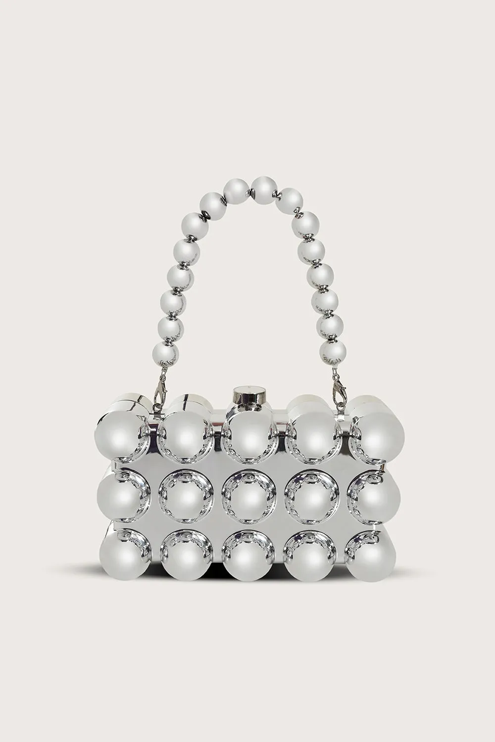 MAIA Spherical Acrylic Clutch Bag in Silver sold by Lavish Alice