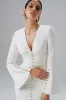 SALMA Fluted Sleeve Micro Rose Button Midi Dress in White sold by Lavish Alice