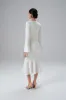 SALMA Fluted Sleeve Micro Rose Button Midi Dress in White sold by Lavish Alice