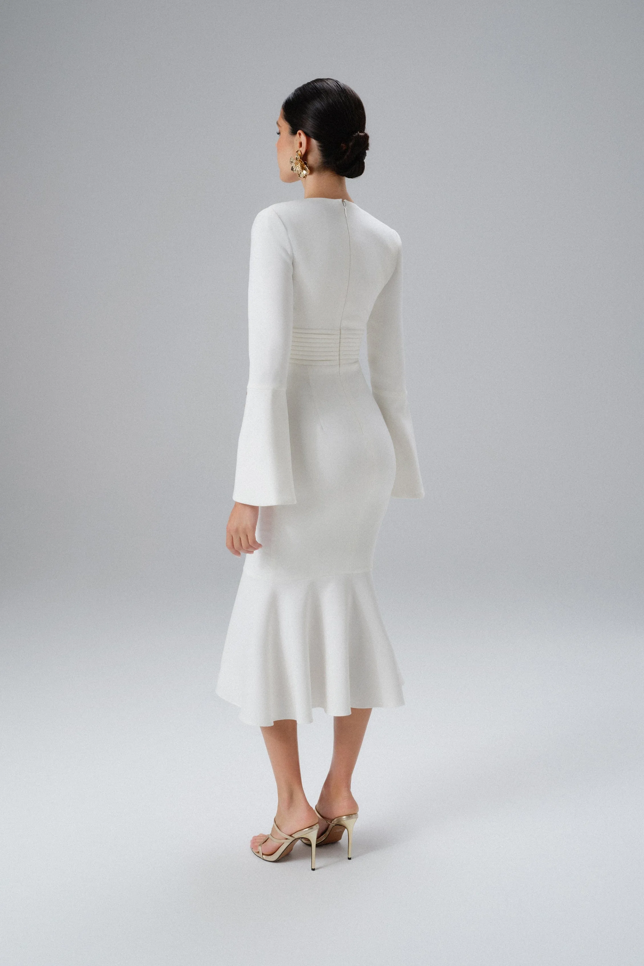 SALMA Fluted Sleeve Micro Rose Button Midi Dress in White sold by Lavish Alice product image thumbnail 3