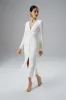 SALMA Fluted Sleeve Micro Rose Button Midi Dress in White sold by Lavish Alice