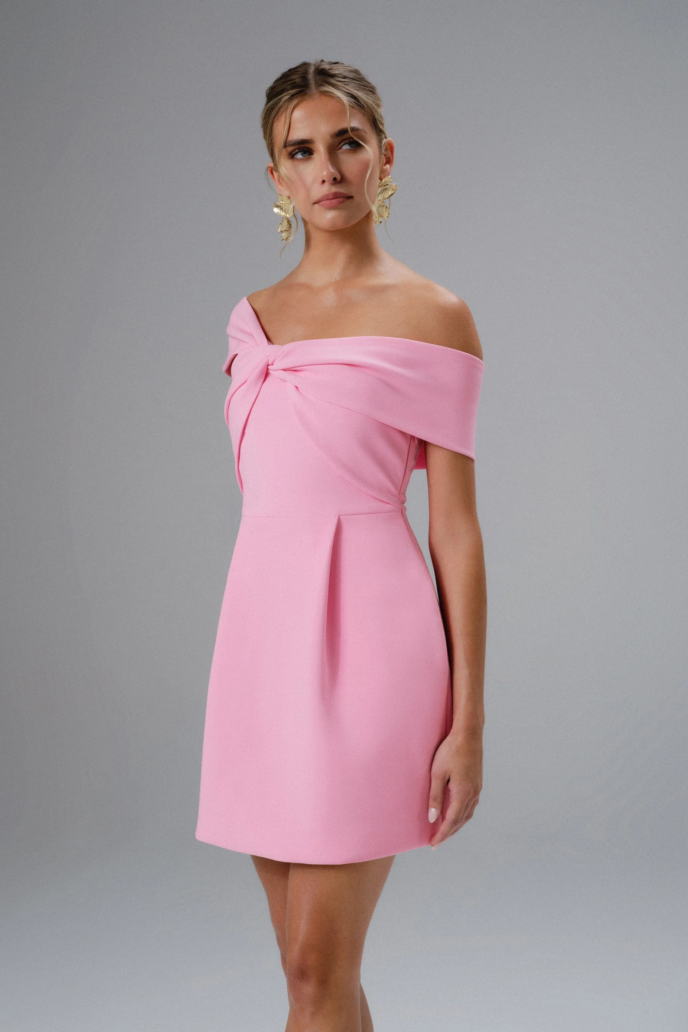 MILA Twisted One Shoulder Mini Dress in Pink sold by Lavish Alice