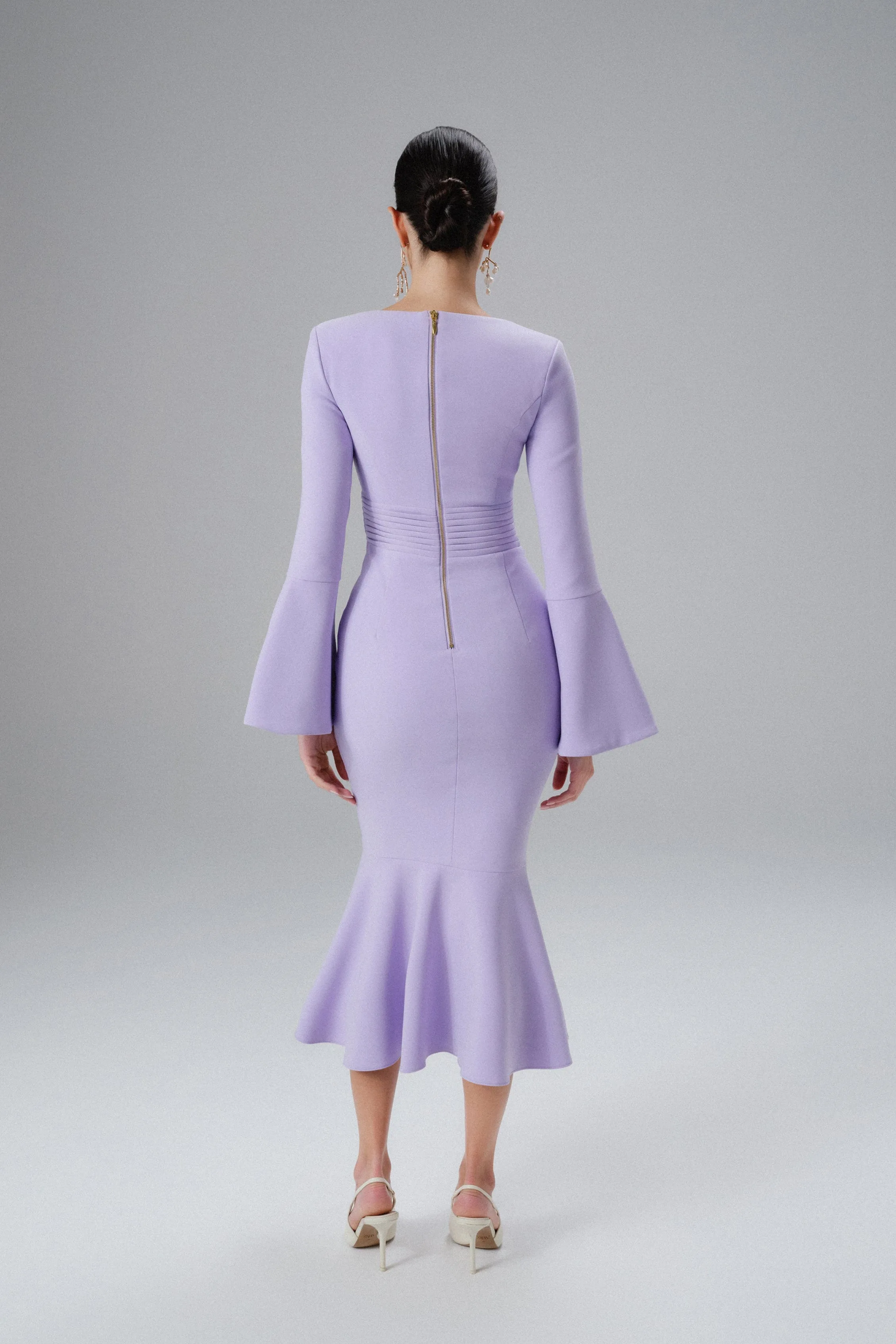 SERENA Fluted Sleeve Micro Shell Button Midi Dress in Purple sold by Lavish Alice product image thumbnail 3
