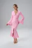 SALMA Fluted Sleeve Micro Rose Button Midi Dress in Pink sold by Lavish Alice