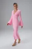 SALMA Fluted Sleeve Micro Rose Button Midi Dress in Pink sold by Lavish Alice