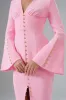 SALMA Fluted Sleeve Micro Rose Button Midi Dress in Pink sold by Lavish Alice