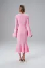 SALMA Fluted Sleeve Micro Rose Button Midi Dress in Pink sold by Lavish Alice