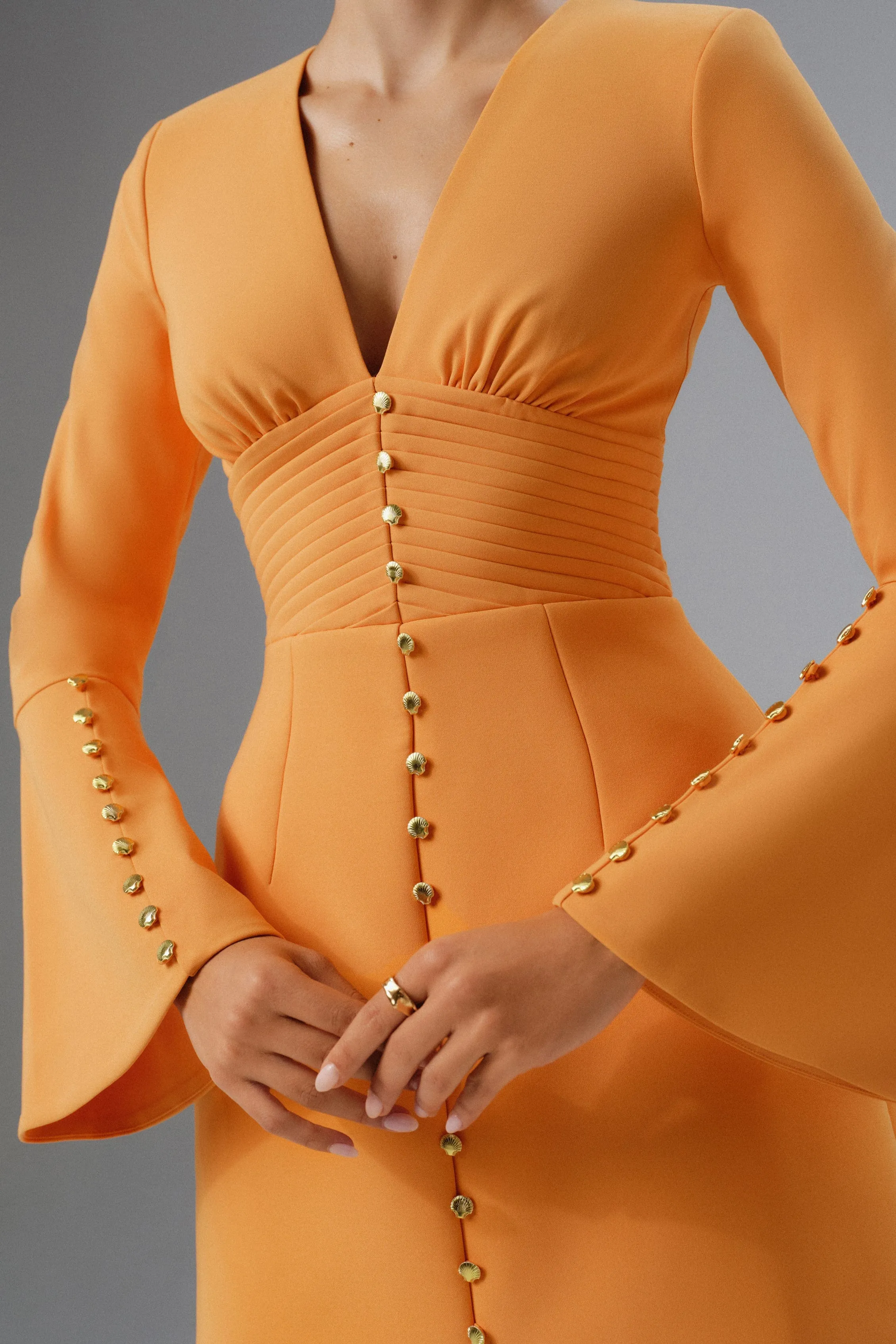 LARA Fluted Sleeve Micro Button Mini Dress in Orange sold by Lavish Alice product image thumbnail 3
