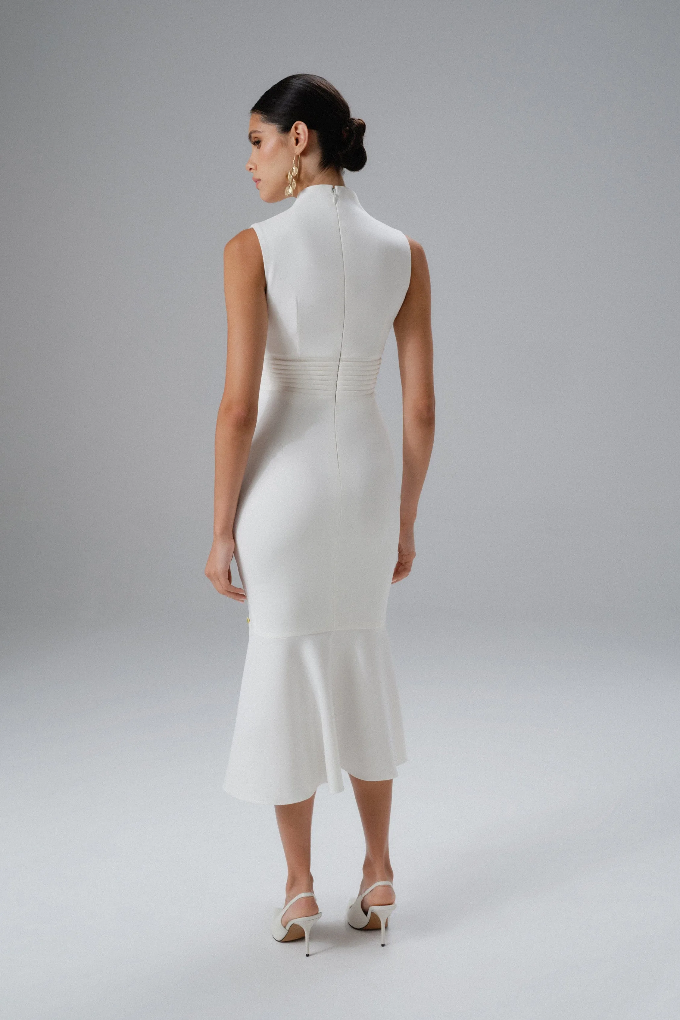 SAFFRON High Neck Micro Shell Button Midi Dress in White sold by Lavish Alice product image thumbnail 3