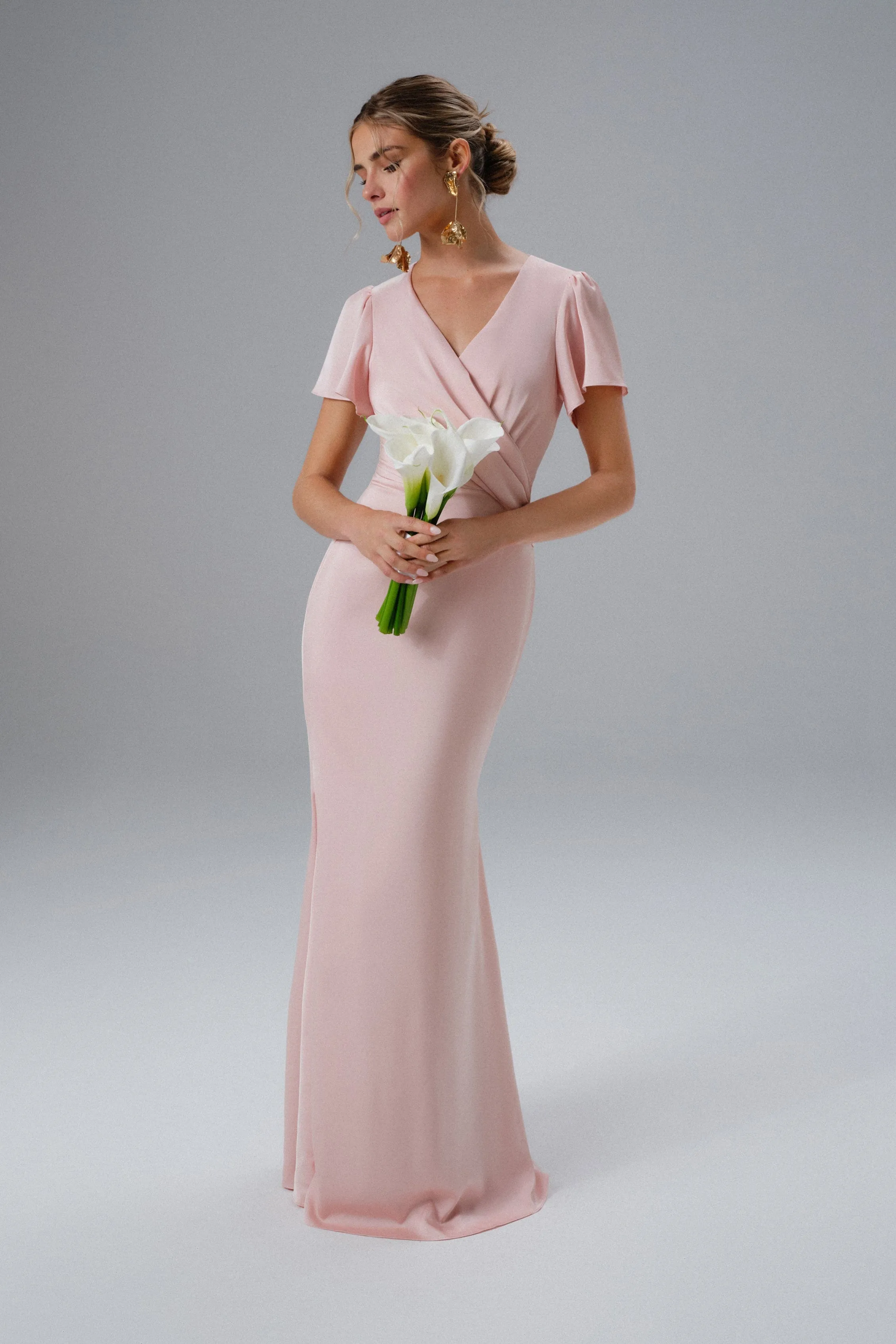 BEAU Draped Wrap Satin Maxi Dress with Sleeves in Pink sold by Lavish Alice product image thumbnail 2