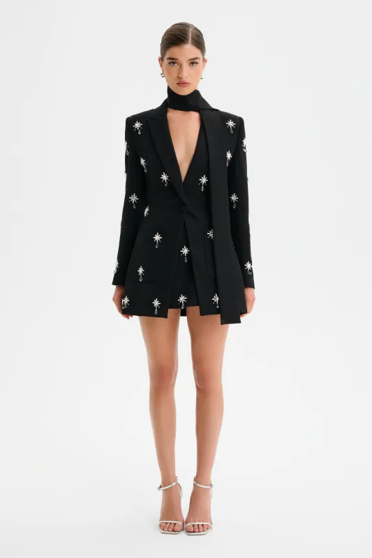 ARIA Jewel Embellished Tailored Jacket with Scarf in Black sold by Lavish Alice