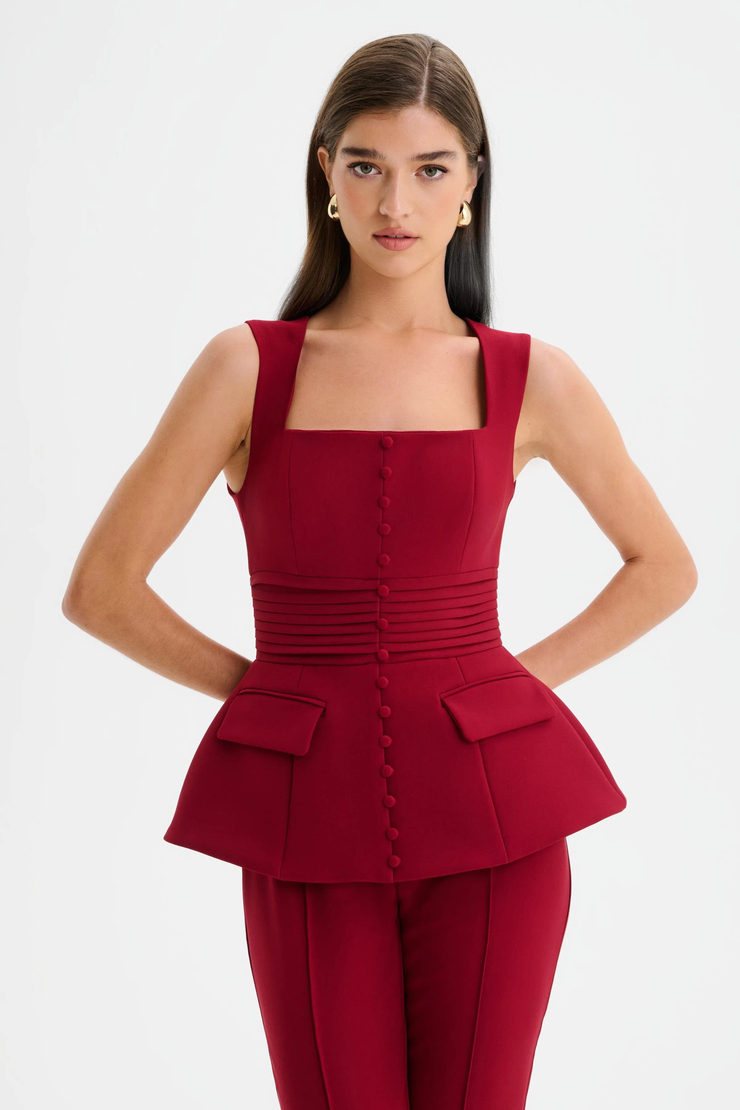 CAMILLA Hourglass Square Neck Jumpsuit in Burgundy sold by Lavish Alice product image thumbnail 4