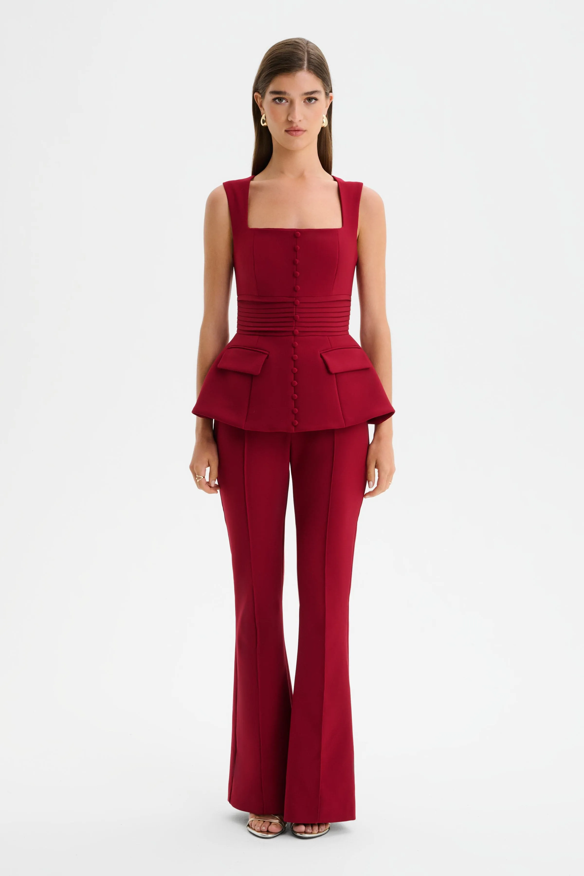 CAMILLA Hourglass Square Neck Jumpsuit in Burgundy sold by Lavish Alice