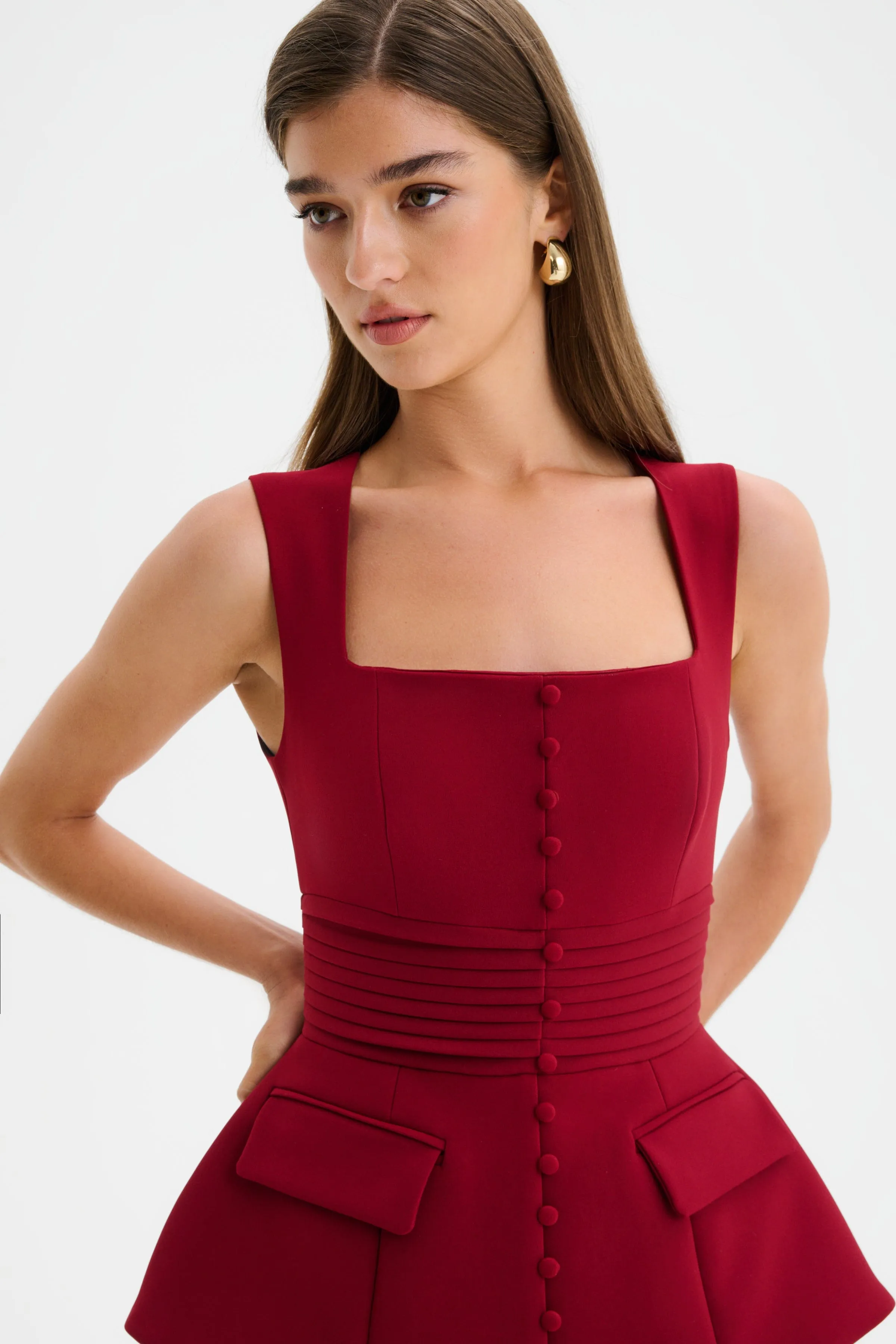 CAMILLA Hourglass Square Neck Jumpsuit in Burgundy sold by Lavish Alice product image thumbnail 5