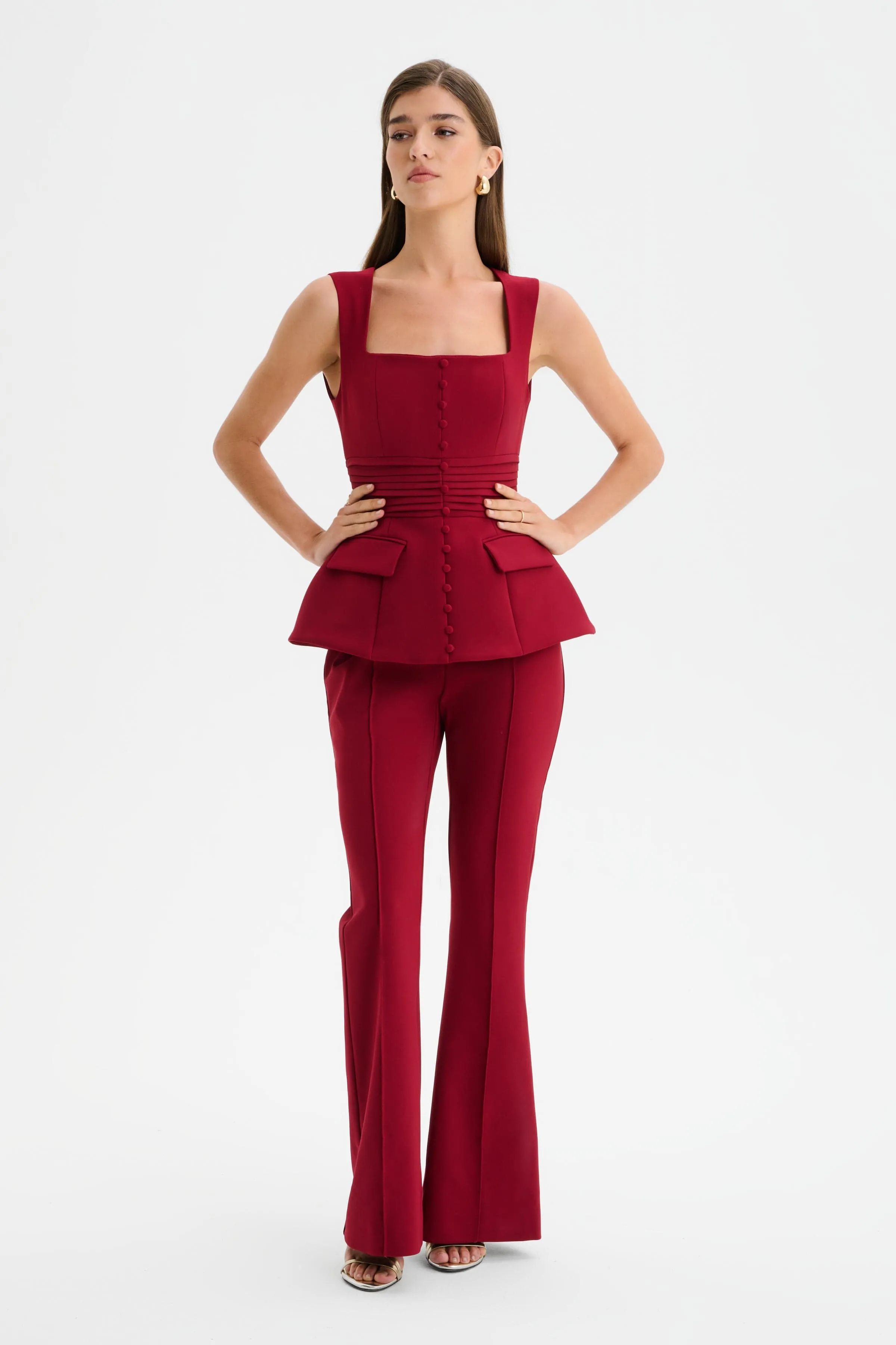 CAMILLA Hourglass Square Neck Jumpsuit in Burgundy sold by Lavish Alice product image thumbnail 2