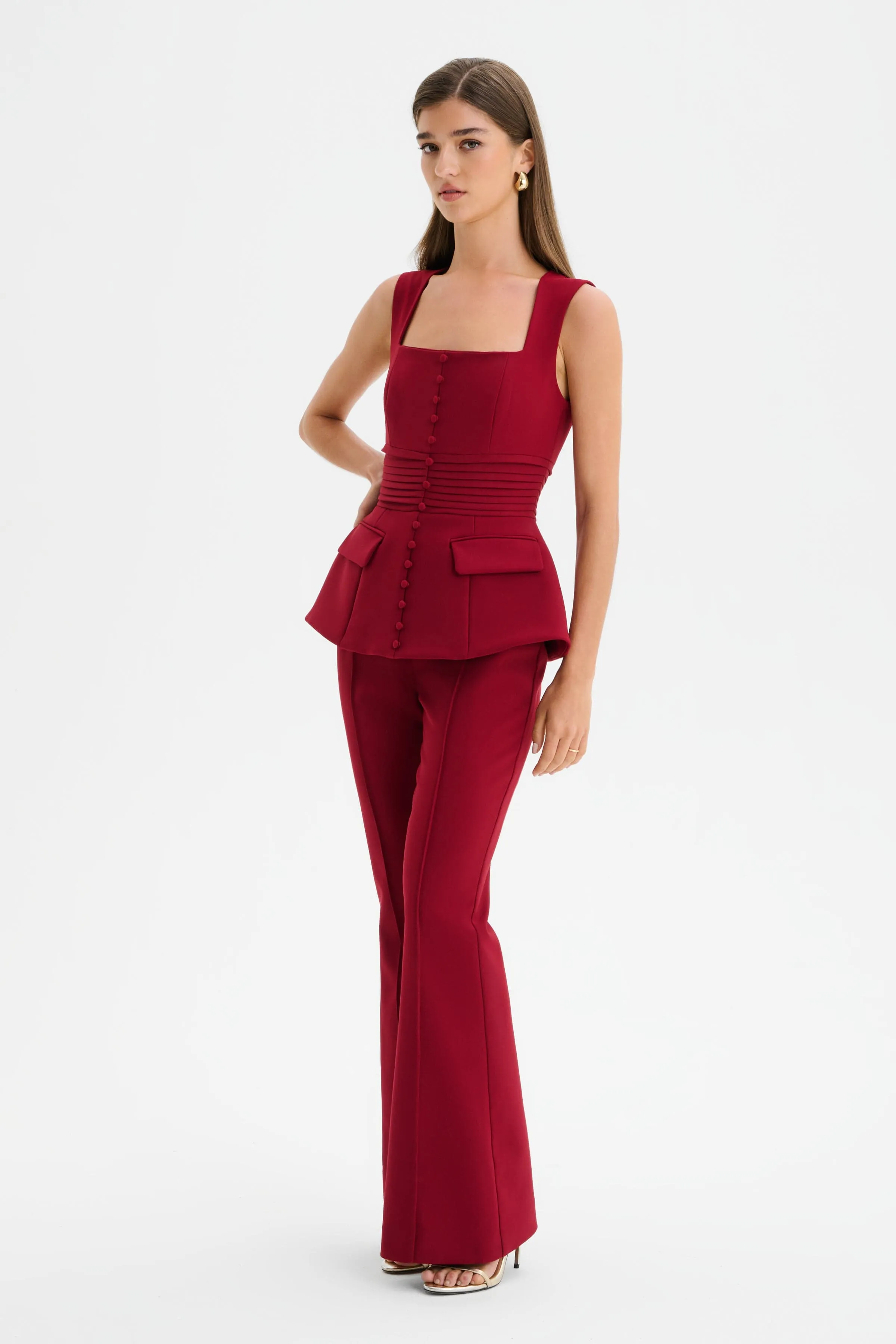 CAMILLA Hourglass Square Neck Jumpsuit in Burgundy sold by Lavish Alice product image thumbnail 3