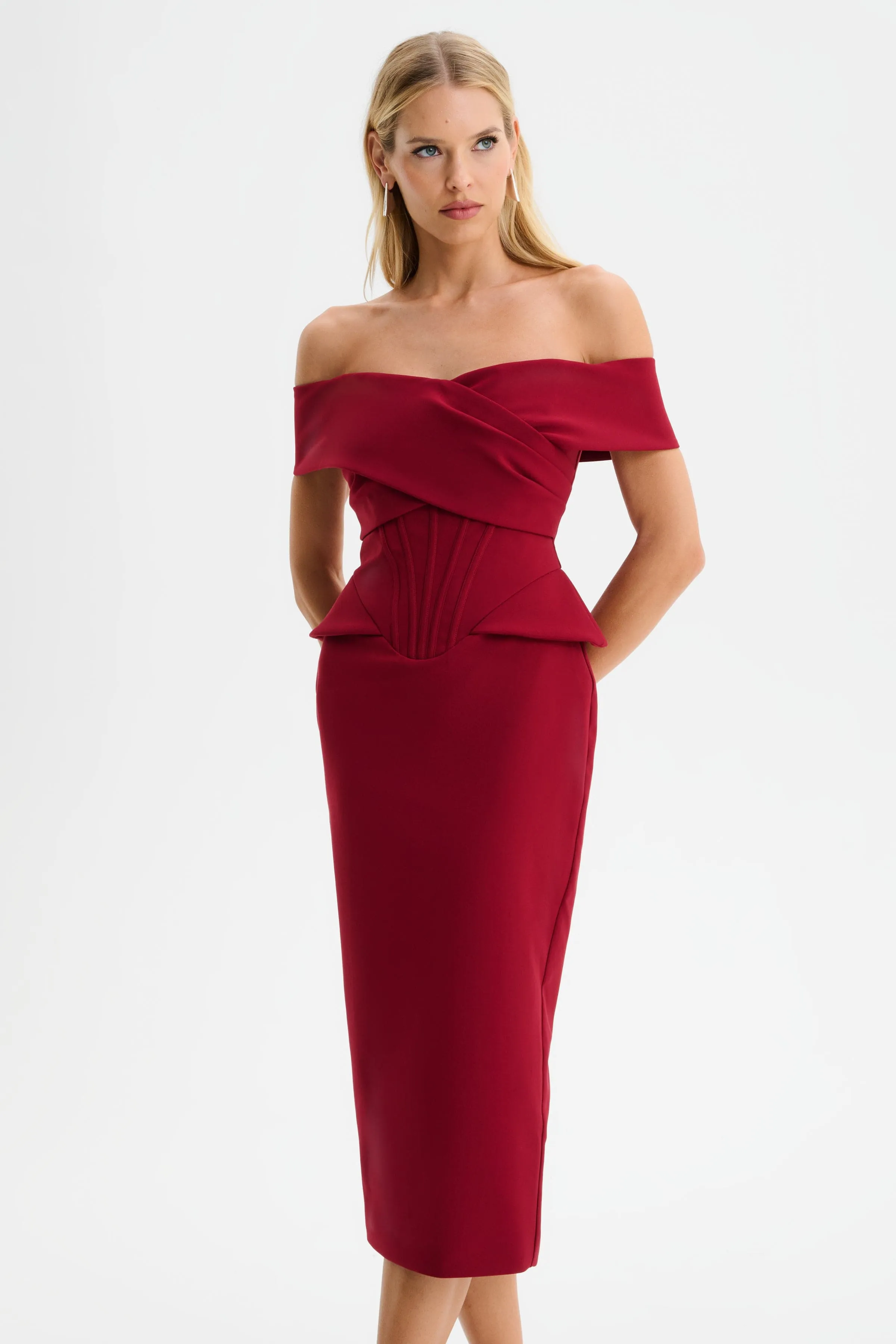 BETHANY Bardot Midi Dress in Red sold by Lavish Alice product image thumbnail 4