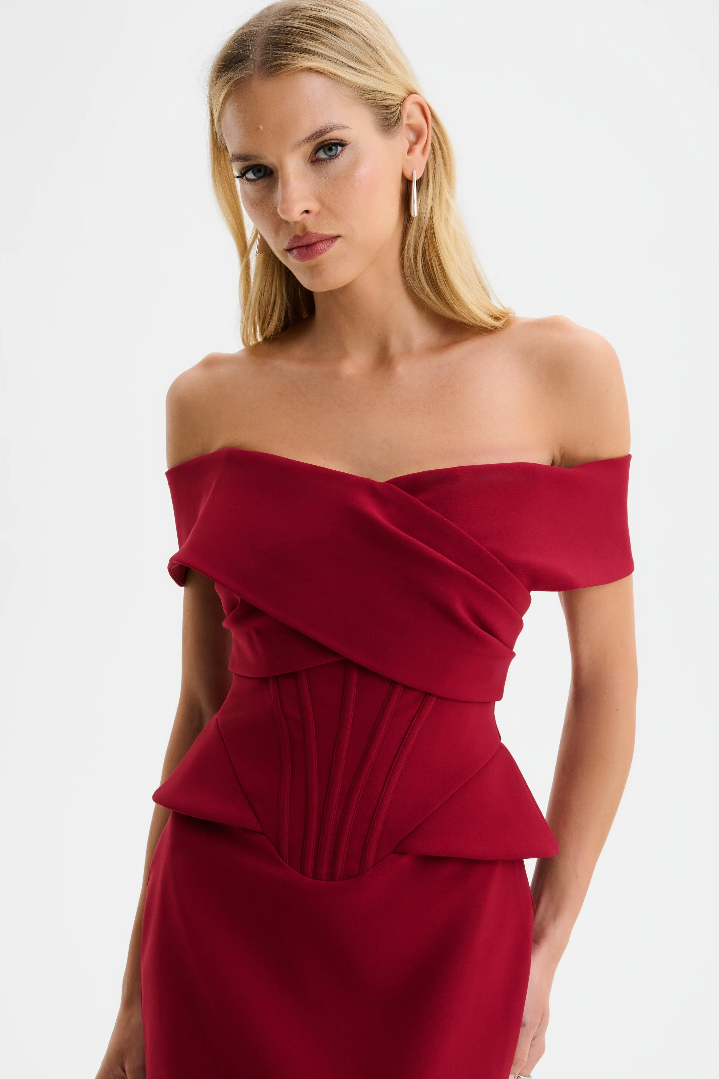 BETHANY Bardot Midi Dress in Red sold by Lavish Alice product image thumbnail 5