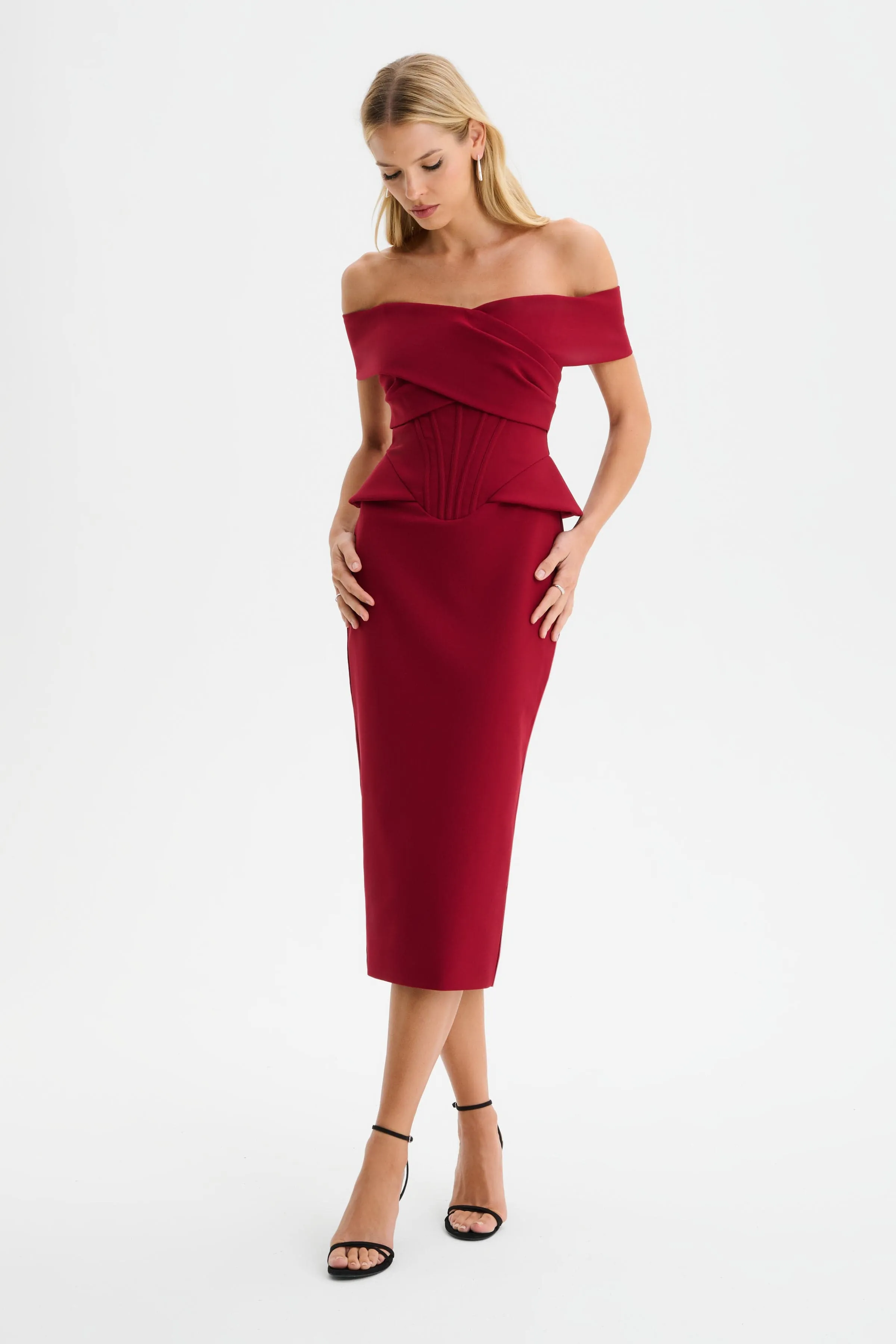 BETHANY Bardot Midi Dress in Red sold by Lavish Alice product image thumbnail 2