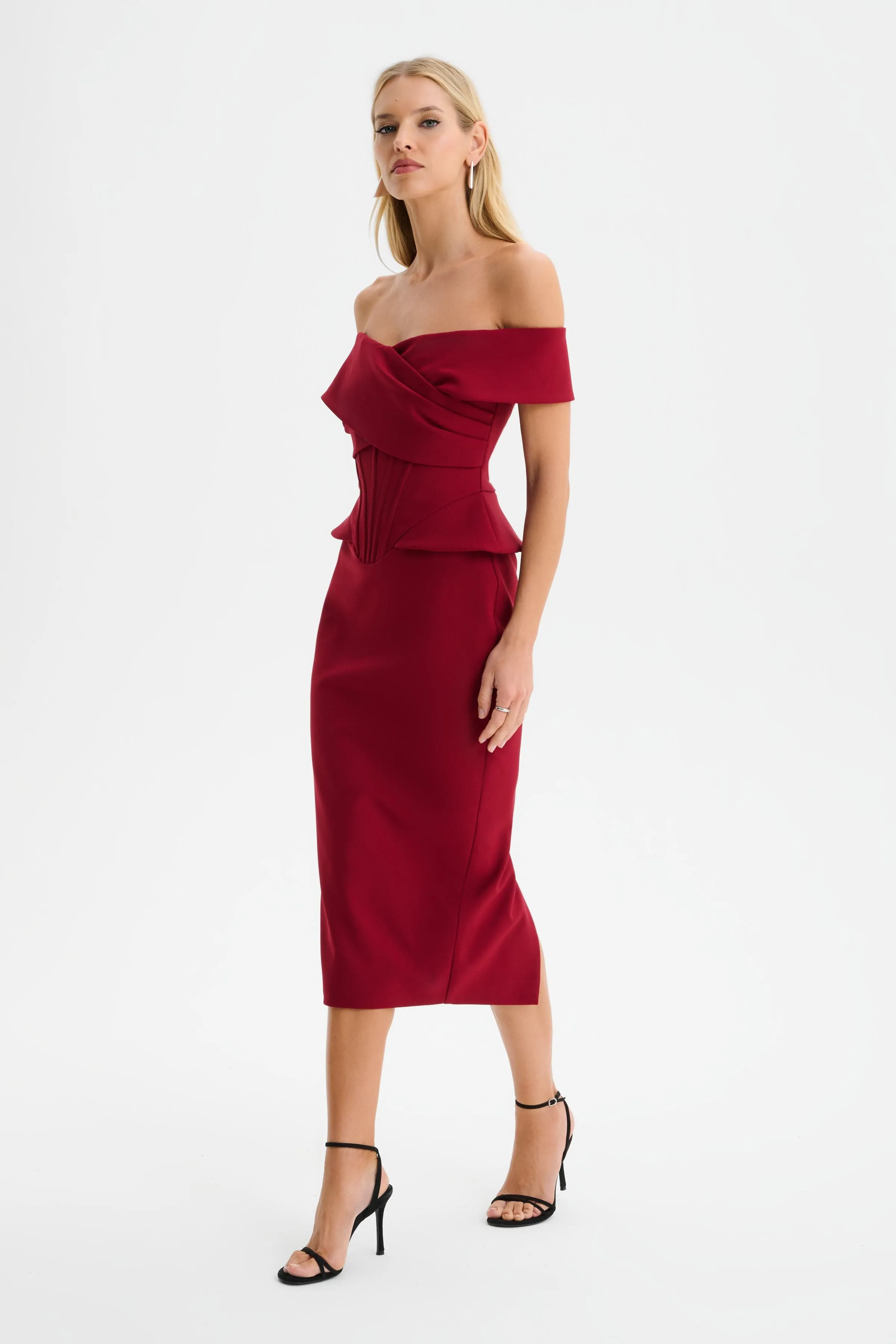 BETHANY Bardot Midi Dress in Red sold by Lavish Alice product image thumbnail 3