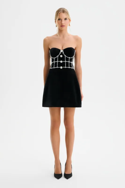 MASIE Pearl Embellished Velvet Tulip Dress in Black made by Lavish Alice