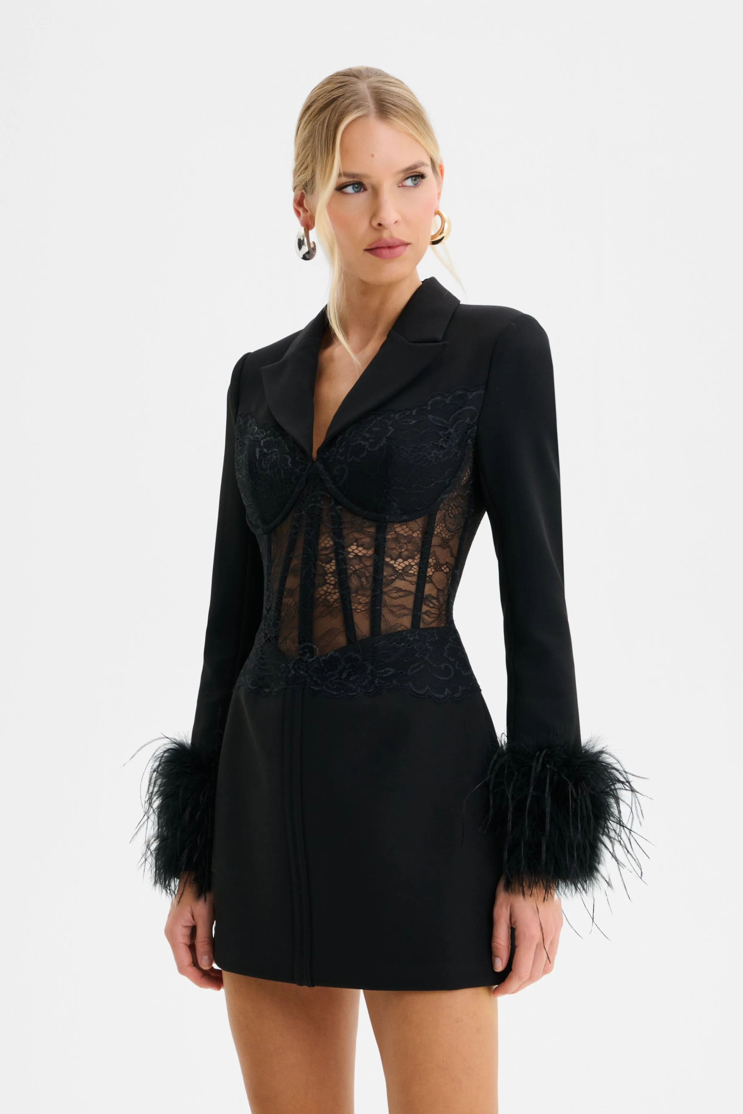 GIA Lace Corset Structured Mini Blazer Dress in Black sold by Lavish Alice product image thumbnail 4