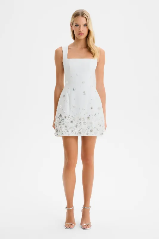 AURELIA Ombre Embellished Square Neck Tulip Mini Dress in White sold by Lavish Alice