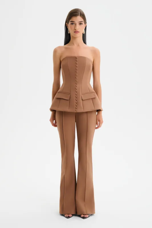 AMY Structured Strapless Jumpsuit in Brown sold by Lavish Alice