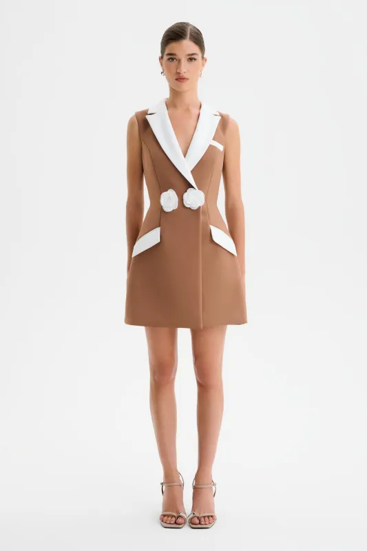 AMARA Contrast Tailored Mini Dress in Chocolate sold by Lavish Alice