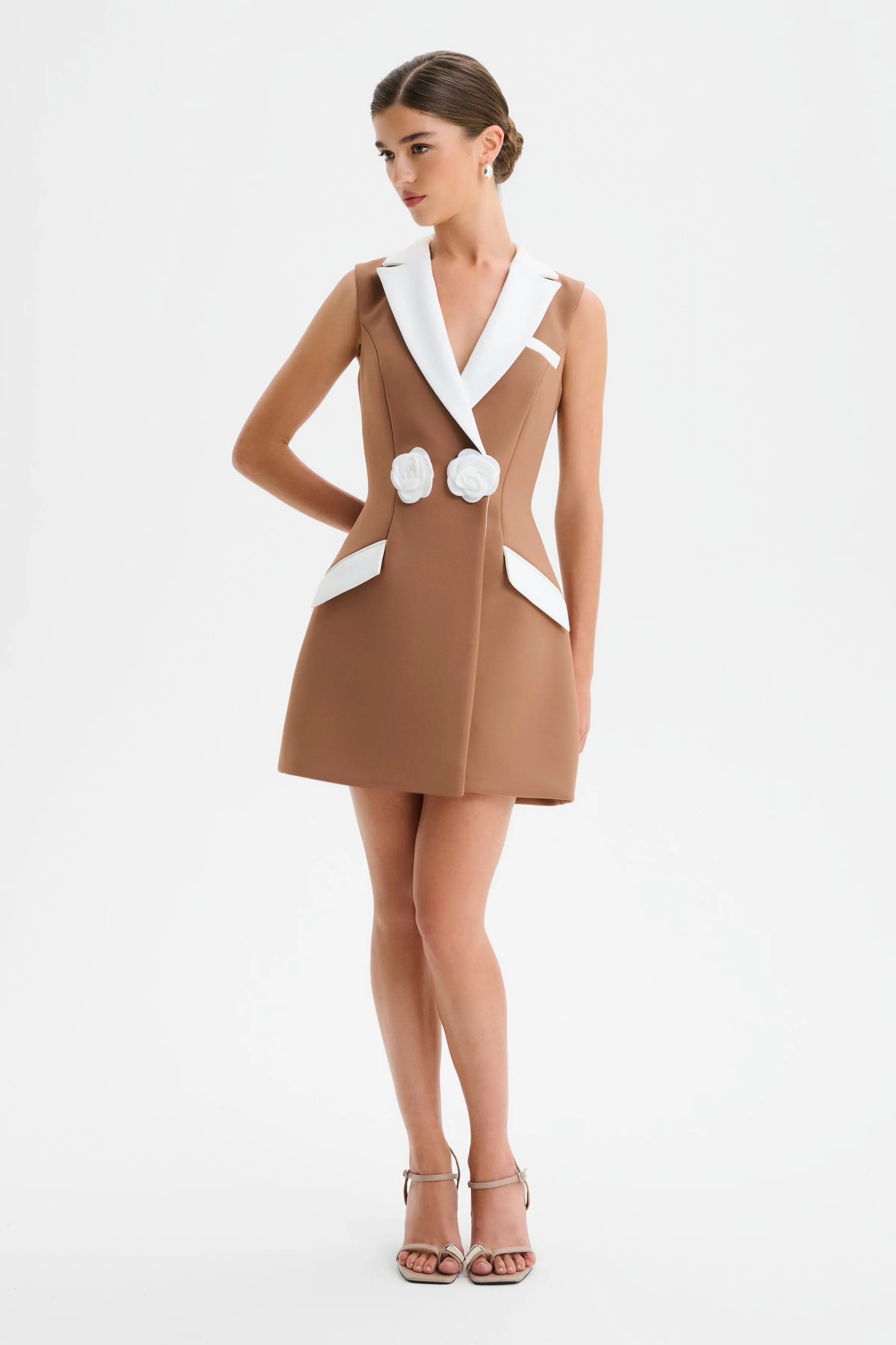 AMARA Contrast Tailored Mini Dress in Chocolate sold by Lavish Alice product image thumbnail 2