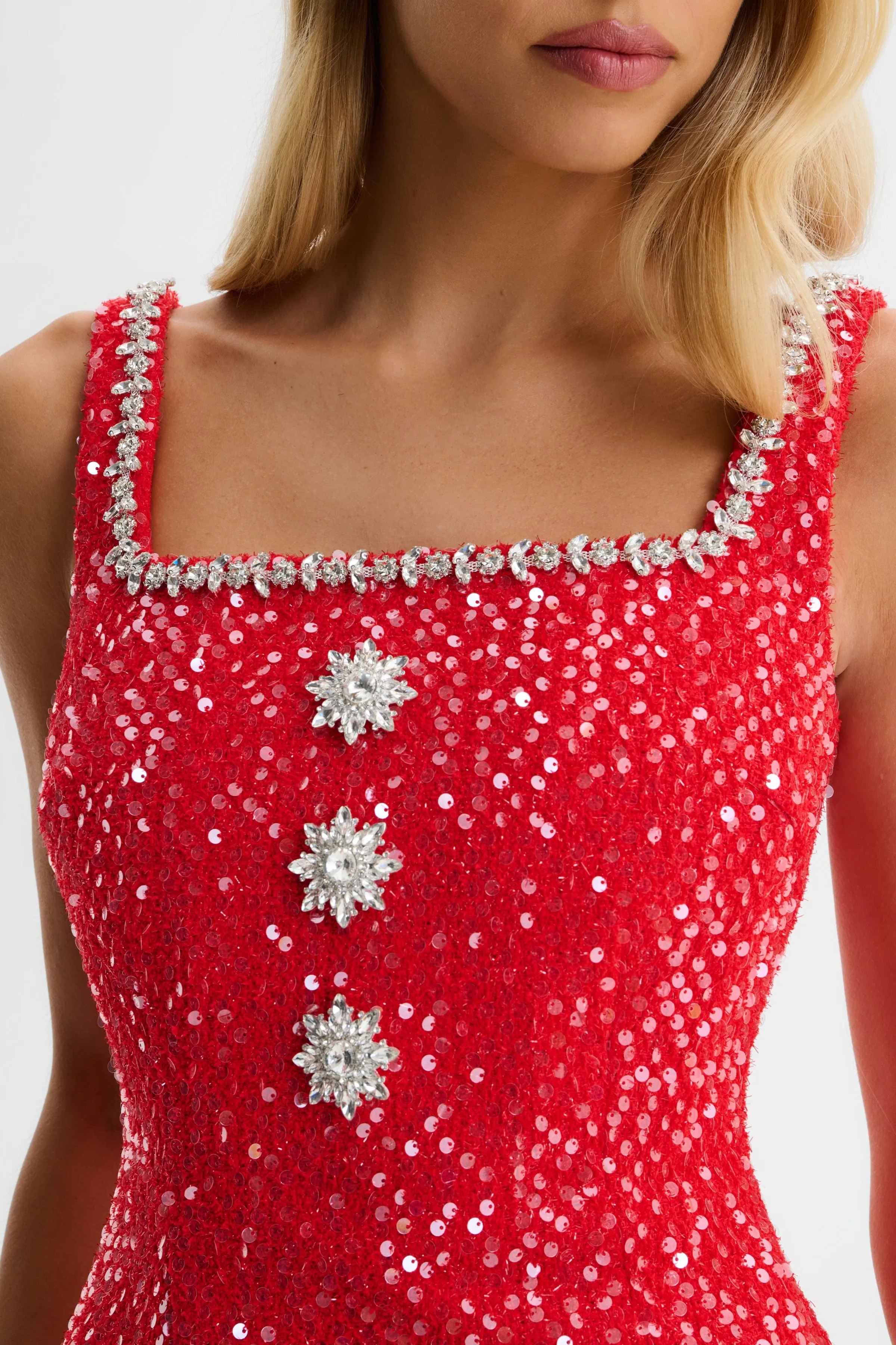 ZOEY Embellished Boucle Tulip Mini Dress in Red sold by Lavish Alice product image thumbnail 5