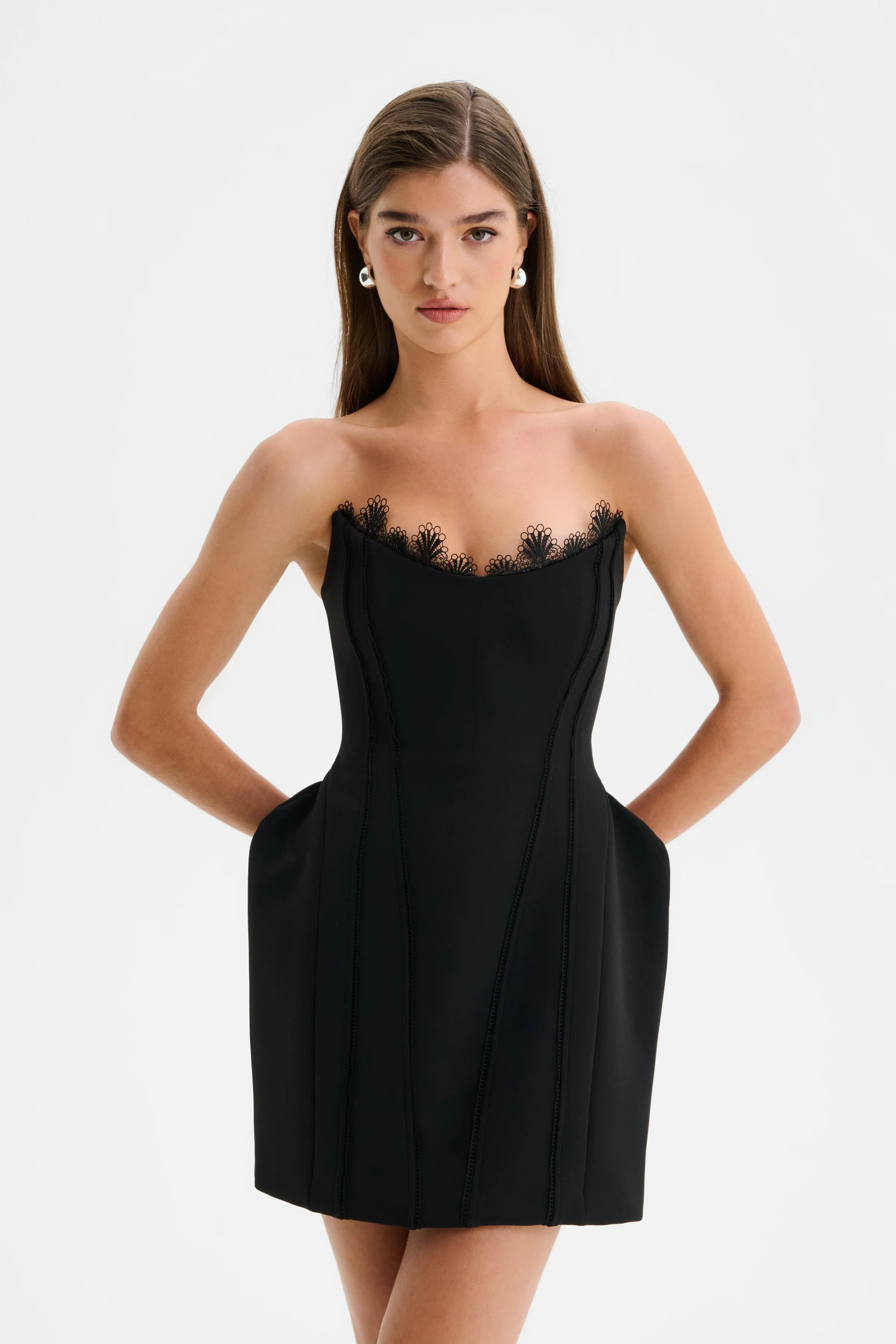 ANASTASIA Structured Mini Dress with Lace Corset in Black sold by Lavish Alice product image thumbnail 4