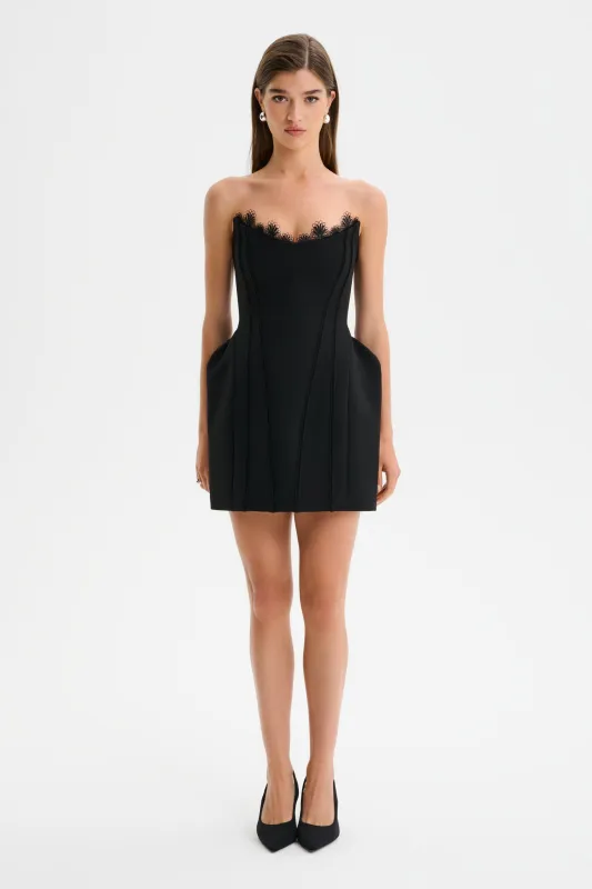 ANASTASIA Structured Mini Dress with Lace Corset in Black sold by Lavish Alice