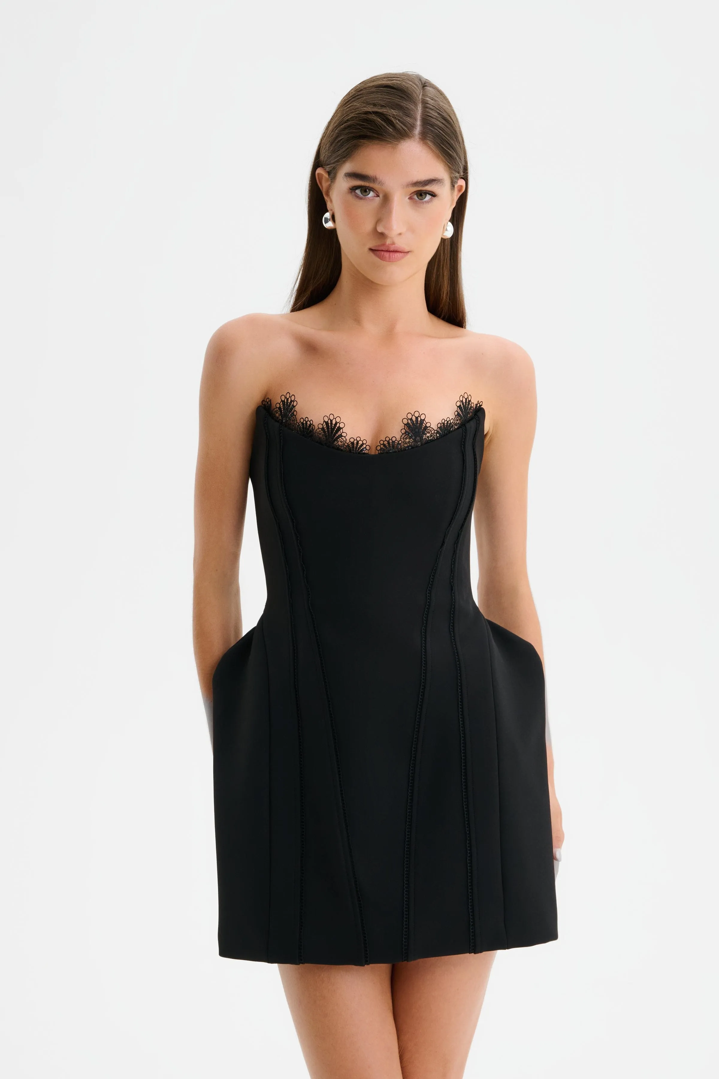 ANASTASIA Structured Mini Dress with Lace Corset in Black sold by Lavish Alice product image thumbnail 5