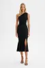 DAHLIA One Shoulder Micro Button Midi Dress in Black sold by Lavish Alice