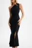 DAHLIA One Shoulder Micro Button Midi Dress in Black sold by Lavish Alice
