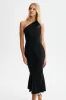 DAHLIA One Shoulder Micro Button Midi Dress in Black sold by Lavish Alice