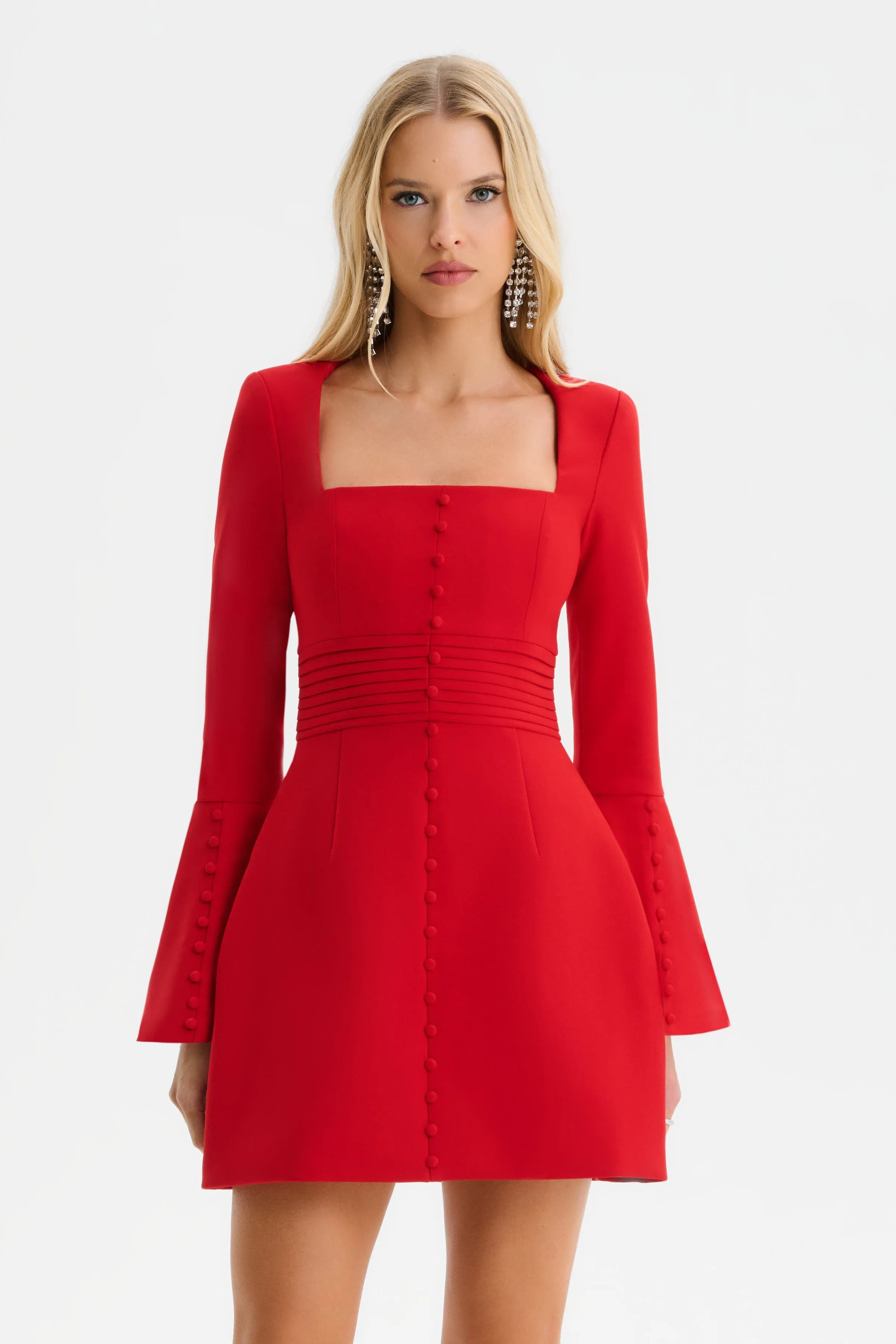 ROMY Square Neck Fluted Sleeve Mini Dress in Red sold by Lavish Alice product image thumbnail 2